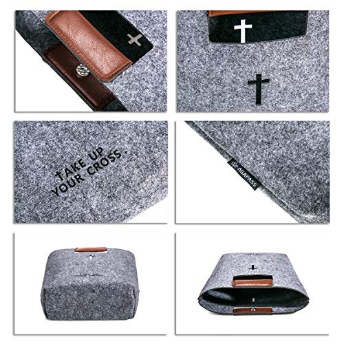 AGAPASS Christian Bible Tote Bag for Men Women, Bible Cover Case Carved Cross Holy Bible Carrying Bag, Felt Tote Church Bible Study Case,Christian Gift, Bible Purse,Dark Grey - Thumbnail 5