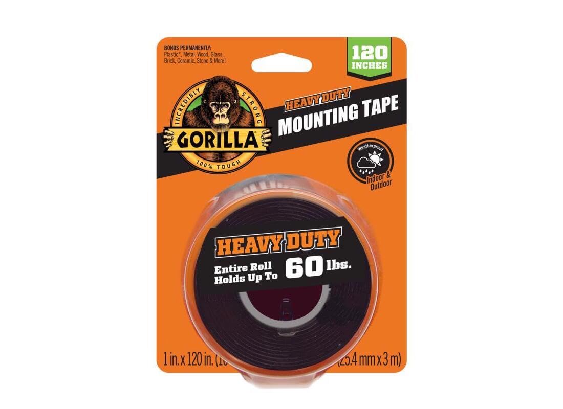 Photo 1 of Gorilla Heavy Duty Double Sided Mounting Tape, Black Tape, 1" x 120" (Pack of 1) - Weatherproof for Indoor or Outdoor