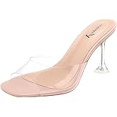 vivianly Womens Clear Heels Sandals Transparent Stiletto Heel Slippers Backless Peep Toe Slip on Heeled Mules