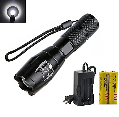 A100 Bright 1000Lumen LED Tactical Flashlight Pocket Size Waterproof 5 Mode Zoomable Led Flashlight Adjustable Lens Powerful Handheld Torch with Rechargeable 18650 Batery and Charger (White Light)
