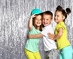Metallic Silver Fringe Tinsel Curtain 3 x 8 Feet 3