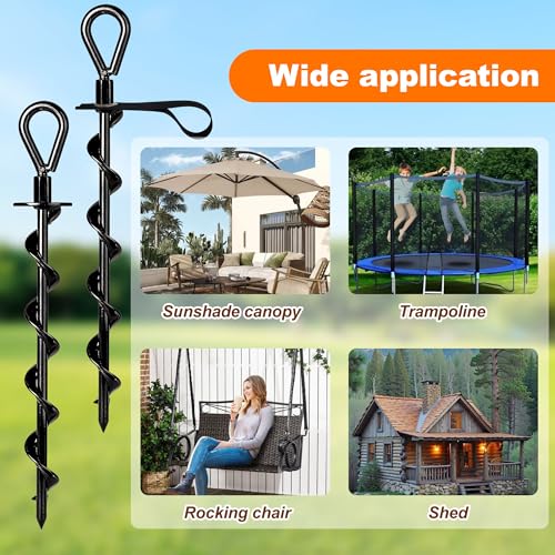 36cm Ground Anchor, Steel Screw On Pegs, Heavy Duty Ground Anchors for Trampoline, Tents, Swings and Camping, Rustproof Tent Pegs for Outdoor Fixing,4