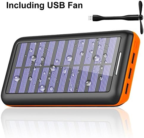 Power Bank Portable Charger Solar Charger -24000mAh External Battery Pack High Capacity with USB Fan and 3 USB Port for All The Smart Phone,Android Phone, and Other Tablet (Orange)