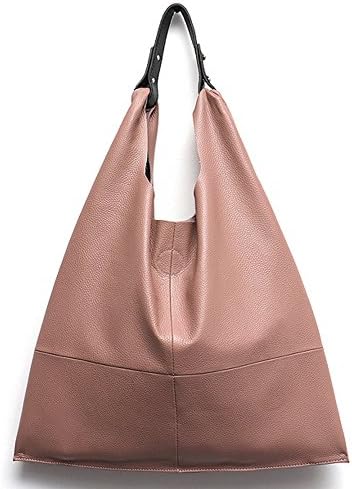Women's Handbag STEPHIECATHY Genuine Leather Slouch Hobo Shoulder Bag Large Casual Handmade Tote Vintage Snap Shopping Bags (Pink)