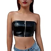 Women's Faux PVC Leather Camisole Zipper Front Sleeveless Micro Tube Crop Bustier Top