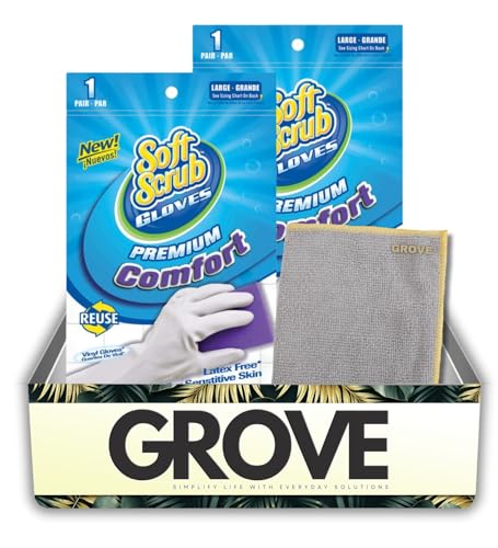 2x Soft Scrub Vinyl Cleaning Gloves L White 1 Pair Bundle with Microfiber Cloth…