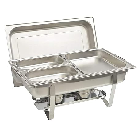 Gastro-Bedarf-Gutheil Chafing Dish Speisenwärmer bestehend aus: 1 Gestell mit Deckelhalterung, 1 Wasserbecken 3 Speisebehälte