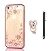 iPhone SE Case, iPhone 5S Case, Casesup Glitter Crystal Heart Floral Series - Slim Luxury Bling Rhinestone Clear TPU Case With Ring Stand For iPhone SE/5S/5, Rose Gold