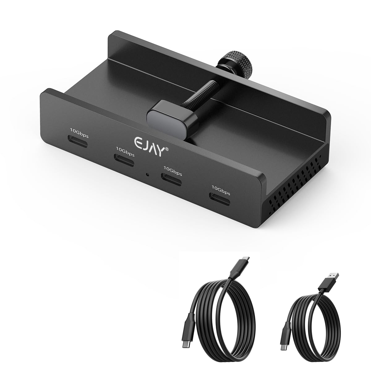 Photo 1 of 10Gbps USB C Hub - EJAY 4Ports Aluminum USB 3.2 Docking Hub Clamp Design for Desk/Computor with Extra Power Supply Port and 47inches Long Data Cable&39inches Power Cable (BJ-4C-BK)