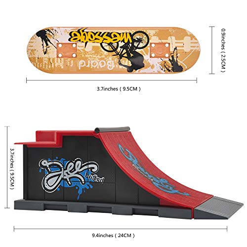 MOMSIV Mini Finger Toy Skateboard Skate Park Ramp Kit, Half Pipe Ultimate Parks Training Props (C) - Thumbnail 4