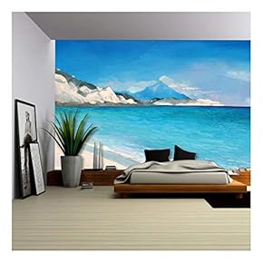 Original Painting, Artwork, Oil on Canvas, Natural Beach in Greece - Removable Wall Mural | Self-Adhesive Large Wallpaper - 66x96 inches