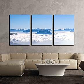 3 Piece Canvas Wall Art - The Sea of Cloud and Mountains in The Blue Sky - Modern Home Art Stretched and Framed Ready to Hang - 16"x24"x3 Panels