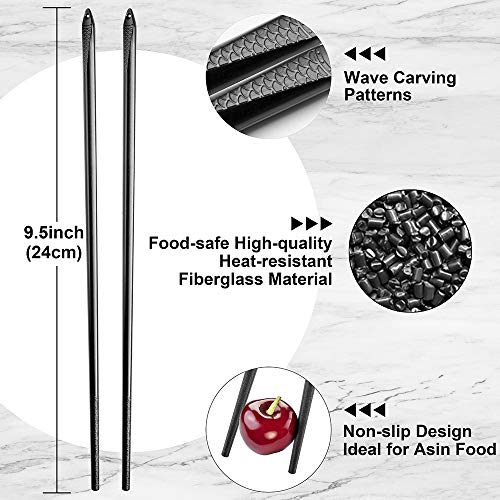 BLESWIN 5 Pairs Fiberglass Chopsticks, Reusable Chop Sticks Dishwasher Safe Japanese Chinese Style, Chopsticks Set 9.5 Inches Anti-Slip Textured Tip with Box, Easy Grip for Sushi Noodles Ramen Salad