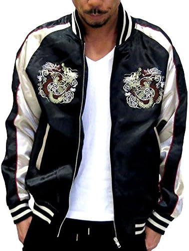 Isshinnyokyou Men's Sukajan Embroidered Souvenir Jacket Japan (X-Large, 92 Dragon/Black)