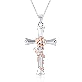 ACECHA Cross Necklace for Women | Silver Faith Birthstone Cross Pendant with Birth Flower Jewelry Gifts for Teen Wife Women for Birthday Anniversary