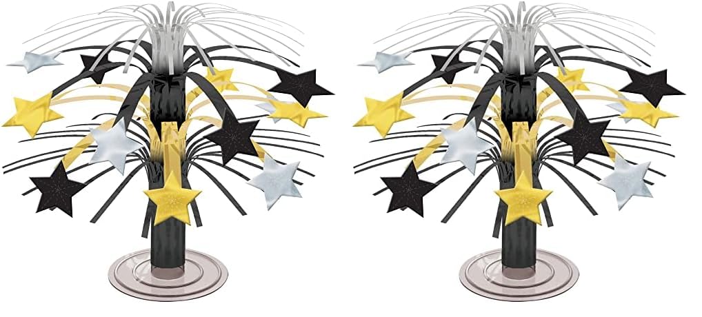 (PKT) Hollywood G&G Black & Gold Stars Cascade Centrepiece 19cm - Glitz & Glam (Pack of 2)