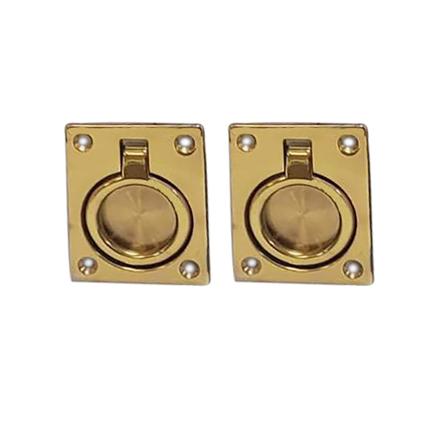 QCAA Solid Brass Flush Ring Pull, 2-1/2" x 1-7/8", Polished Brass, 2 Pack, Made in Taiwan