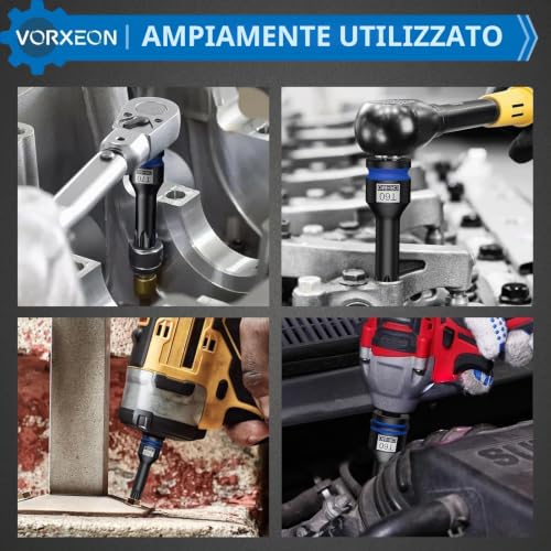 VORXEON 10 Piece Torx Impact Socket Set with 1/2" Drive in Steel 42CRMO (T25-T80), Star Hexagonal Socket Set with Case for Pneumatic, Electric and Dynamometer Keys