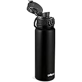 GOPPUS Insulated Water Bottle 20oz Stainless Steel BPA-Free Sports Bottle Ideal for School and Travel Silicone Spout Lid Prevents Leaks, Sweat, and Dust (Black)