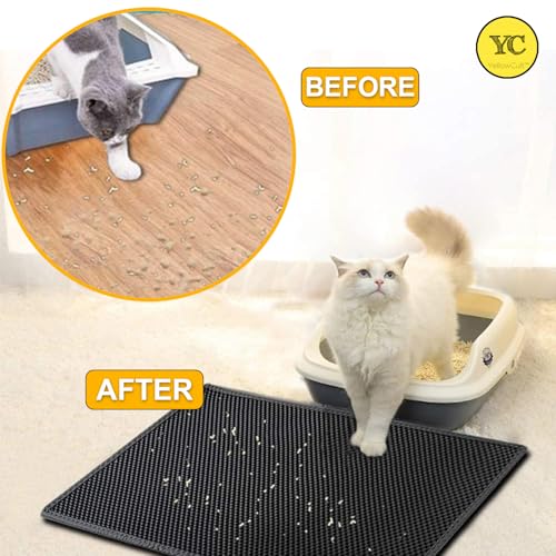 YellowCult Cat Litter Mat, Honeycomb Double Layer Design, Urine & Water Proof Material, Scatter Control, Less Waste, Easy to Clean,Washable, Non-Slip Kitty Litter Mats for Floor (60 X 90 Cm) 1 Pack-L 3