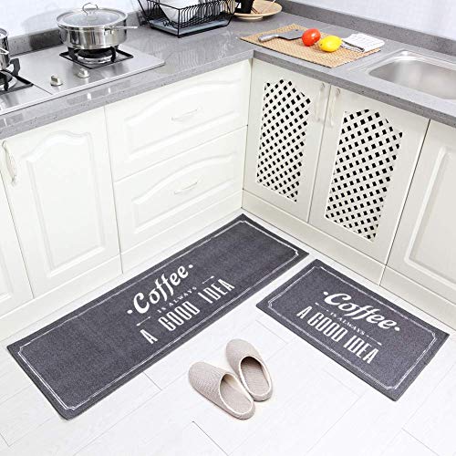 Carvapet 2 Piece Non-Slip Kitchen Mat Machine Washable Printed Floor Mat Kitchen Floor Mat (Grey)