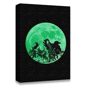 Canvas Wall Art Abstract Green Moon with Pop-up Black Pattern Painting Artwork for Home Prints Framed - 12x18 inches