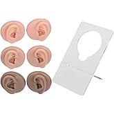 3 Pairs of Soft Silicone Ear Models Highly Simulated 3D Fake Earwith Acrylic Holders for Piercing Practice and Earring Display