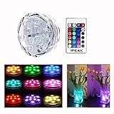IPEAK Submersible LED Light, Multi Color Waterproof Wedding, Party, Vase Base, Floral, Swimming Pool, Fountain, Garden Remote Control Light