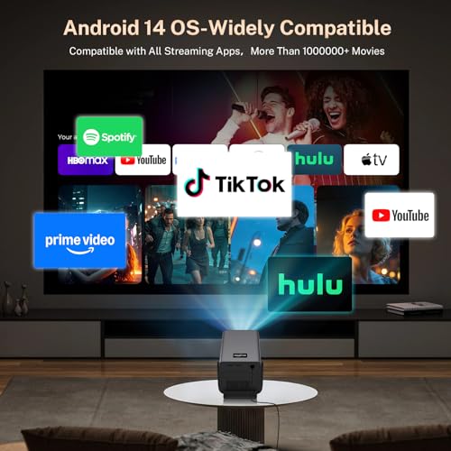 [2000 ANSI/Voice Assistant IA/1080P Native] LYNCAST X7 Smart Video Projector with Android 14 IA Car Focus/Keystone Projector with WiFi6 and Bluetooth5.4, 200 Inch Display