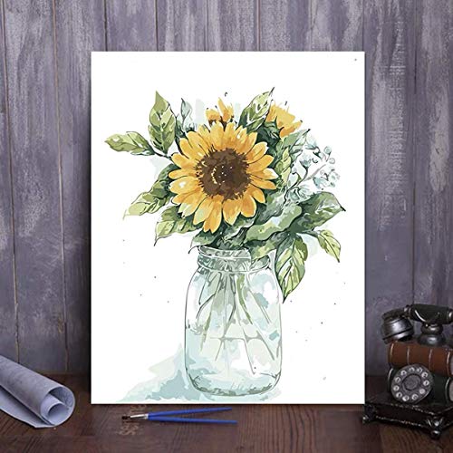 Malen nach Zahlen für Erwachsene und Kinder, Leinwand, Acryl, Sonnenblumen-Malset, Bilder mit 3 Pinseln, 40,6 x 50,8 cm… – Bild 7