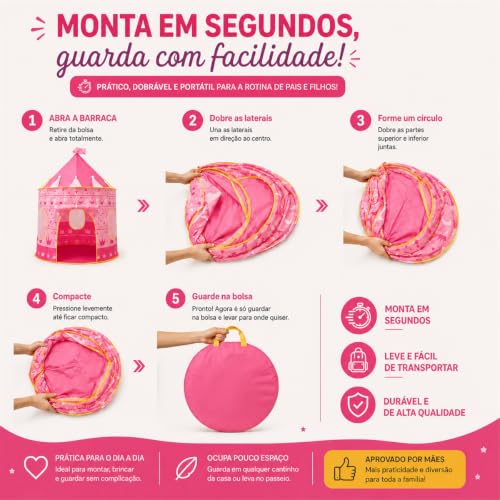 K-SELL IMPORTS, Barraca Infantil Cabana e Castelo da Princesa Rosa | Dobrável, Para Menina, Tenda Cabaninha