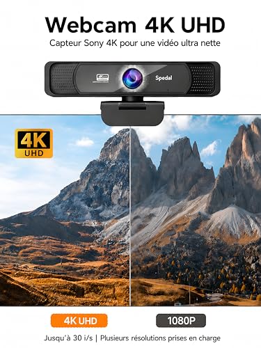 Spedal 4K Webcam - Ultra HD 8MP with 4x Digital Zoom, 120° Wide Angle, Noise Reduction Microphones, Remote Control & Tripod, Plug & Play (USB-A/C) for Zoom, Skype, Teams and Streaming