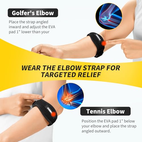 CAMBIVO 2 Pieces Adjustable Epicondylitis Elbow Brace Epicondylitis Elbow Brace Epicondylitis Band with EVA Pad for Tennis Elbow, Relieve Tendonitis and Arthritis, Fitness
