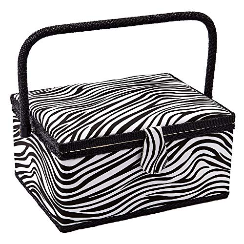 Sewing Basket with Zebra Design - Sewing Kit Storage Box with Removable Tray, Built-in Pin Cushion and Interior Pocket - by Adolfo Design (Large - 12" x 9" x 6", Zebra) - Thumbnail 5