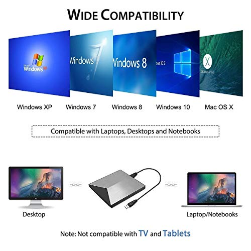Snorain External CD/DVD Drive,USB 3.0 DVD +/-RW Superdrive CD Burner with High Speed Data Transfer Compatible for MacBook Laptop Desktop PC Windows10 /8/7 /XP Linux Mac OS (Silver) - Thumbnail 4