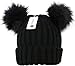 Fashion 21 Women's Winter Trendy Warm Knit Beanie Hat with Pom Pom Ears (3 Colors Available) (Black)