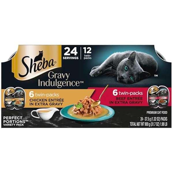 SHEBA GRAVY INDULGENCE ADULT WET CAT FOOD, BEEF ENTRÉE AND CHICKEN ENTRÉE VARIETY PACK, 2.64 OZ.