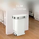 simplehuman 40L Slim Kitchen Pedal Bin with Liner Rim White view 2