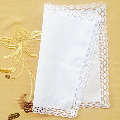 New White Lace Wedding 100% Cotton Handkerchiefs