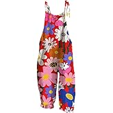 Bengbobar Jumpsuits For Women Casual Loose Summer Rompers Boho Floral Rompers Wide Leg Bib Overall with Pockets Womens Pants
