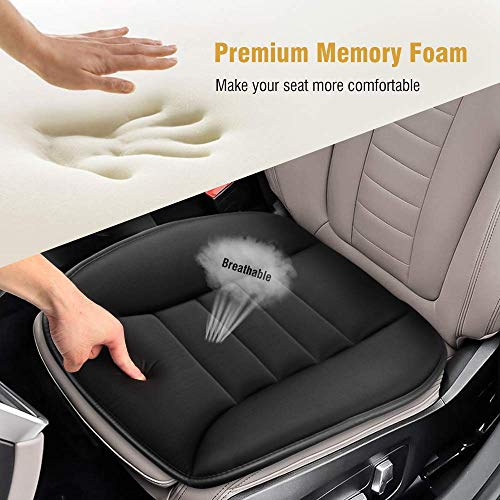 Tsumbay Car Seat Cushion 2pc Car Interior Seat Cover Cushion Pad Mat for Car Driver Seat Office Chair Home Black Seat Covers Use Pain Relief Memory Foam Comfort Seat Protector with Non Slip Bottom