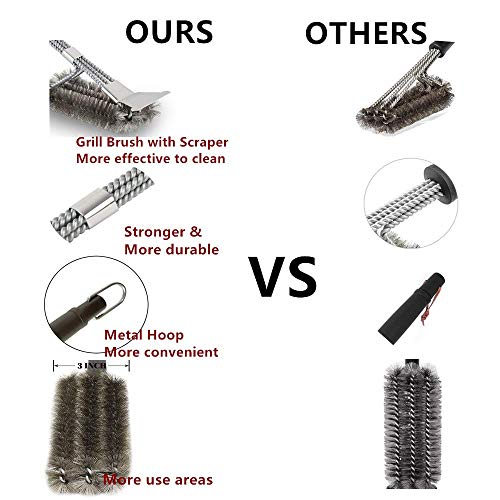 Quiseen Stainless Steel Heavy Duty 18” BBQ Grill Brush - Long Safe Handle