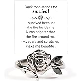 Burned And Survived Self-Love Black Rose Ring, Blooming From Darkness Black Rose Rings Love All Parts Of Yourself Creative Personalized Therapeutic Gifts Jewelry