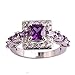 Emsione 925 Sterling Silver Plated Created Amethyst Princess Cut CZ Halo Wedding Engagement Anniversary Statement Eternity Ring