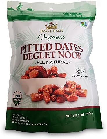 Royal Palm Organic Deglet Noor Dates Pitted (28 oz), All Natural, Certified Vegan, Gluten Free, NON-GMO Verified, Kosher
