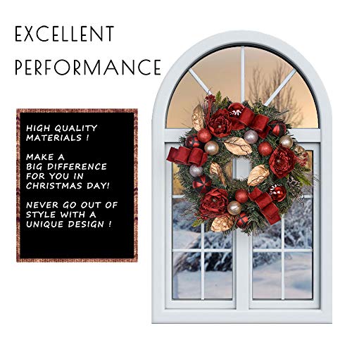 Valery Madelyn Pre-Lit 24" Trendy Red and Black Christmas Wreath with Ball Ornaments and Ribbon, Battery Operated 20 LED Lights - Thumbnail 4