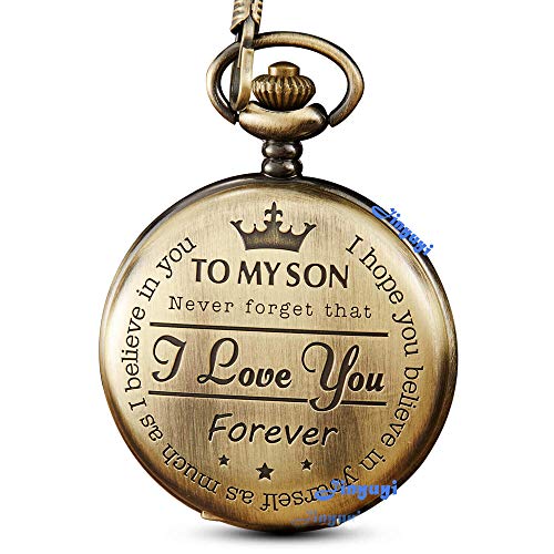 Bronze Engraved Pocket Watch to Son I Love You Gifts from a Mom Dad