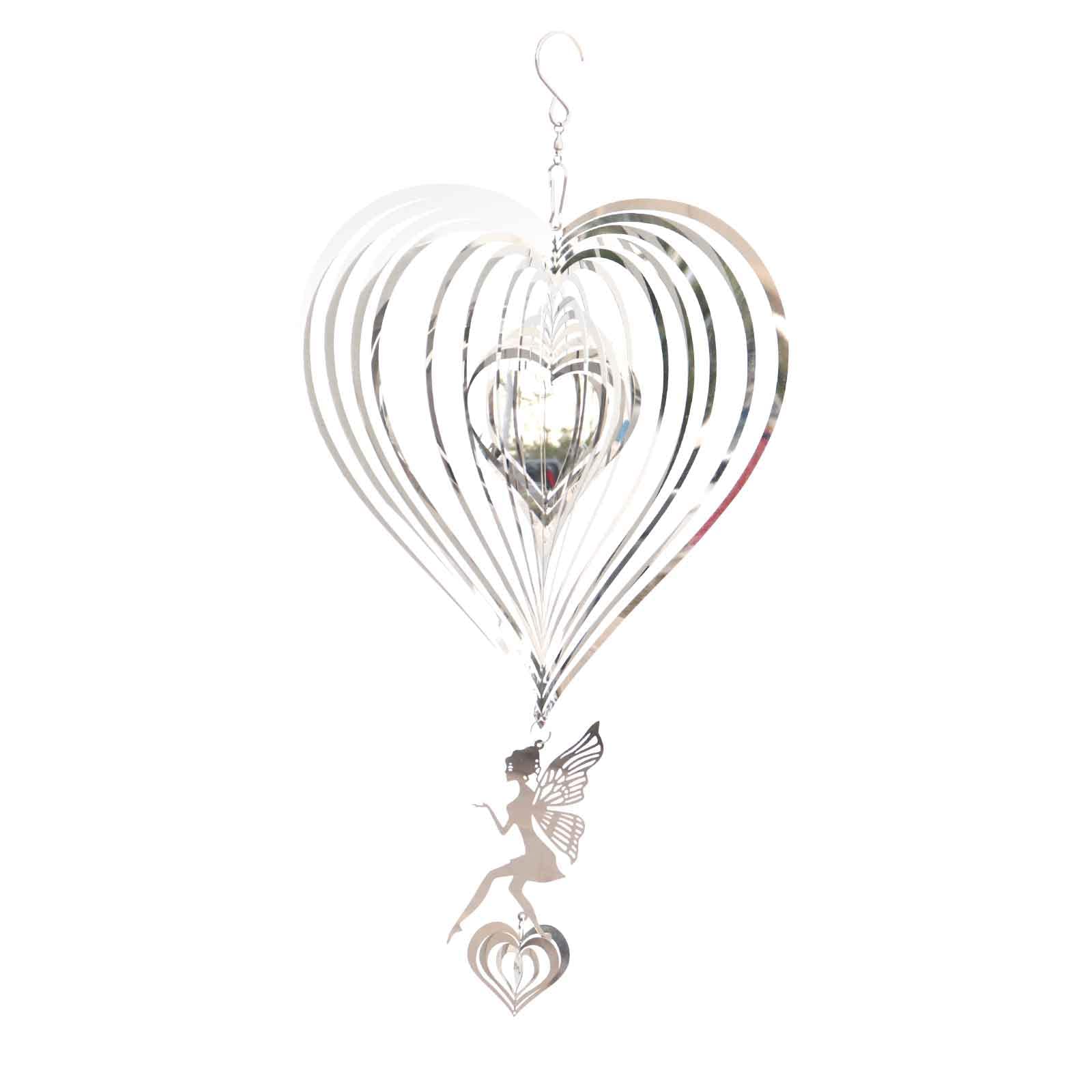 Seahelms Wind Spinner Outdoor Metal Decorations, 3D Heart Wind chimes for Garden, Hanging Mirror Stainless Steel Wind Sculptur Spinner, Indoor Outdoor Wind Catchers Crafts Gifts (Silver-angel)