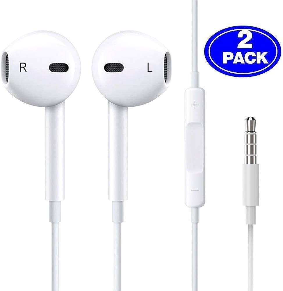 Earbuds/Earphones/Headphones,Premium in-Ear Wired Earphones with Remote & Mic Compatible iPhone 6s/plus/6/5s/5c/iPad (2 Pack) (White)