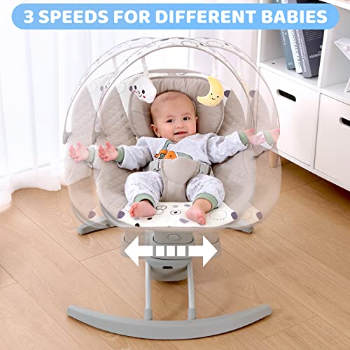 Baby Swing for Infants with 3 Speeds, 8 Lullabies, AC Adapter & Battery Operated, Indoor & Outdoor Use, Remote Control, 0-20 lb, 0-9 Months
